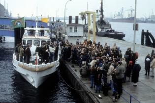 Taufe der Beluga I im Hafen von Hamburg am 15. März 1985