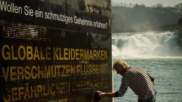 Greenpeace-Aktivisten in Rheinfalls am World Water Day im März 2012