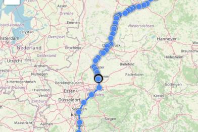 Route des GPS-Trackers vom Amazon-Standort in Winsen, bis zu RE:Textil nach Polch, wo ein Greenpeace-Rechercheur eine Werksführung machen konnte.