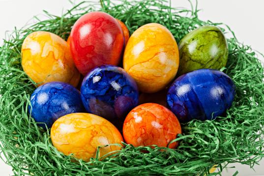 Colored Easter Eggs in a Basket