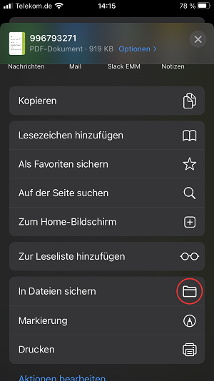 Screenshot iOS Safari In Dateien sichern