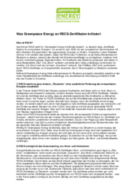 Was Greenpeace Energy an RECS-Zertifikaten kritisiert