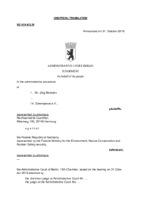 Unofficial translation ot the Judgement of the administrative court berlin 2019, 31th october