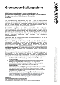 Greenpeace-Stellungnahme: EEG-ReferentInnen-Entwurf