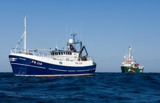 Trawler and Greenpeace Vessel Arctic Sunrise