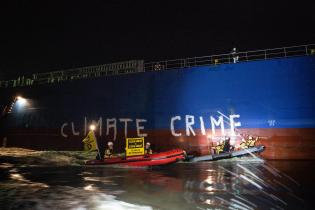 Protest against Ship with Soya Feed in Brake, Germany
