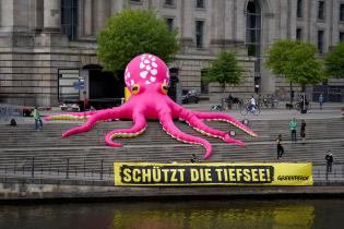 Pink Octopus against Deep Sea Mining at Bundestag, Berlin