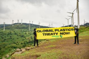 Action in support of a Global Plastics Treaty at the Ngong Hills in Nairobi, Kenya