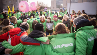 Greenpeace-Aktivisten bei der "Wir haben es satt"-Demo in Berlin