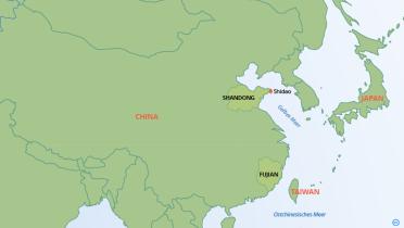 Karte von der Ostküste Chinas: Provinzen Shandong und Fujian.