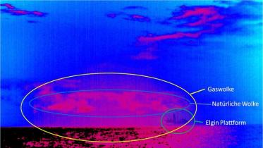 Aus der Elgin-Gasplattform austretendes Gas, aufgenommen mit Infrarotkamera, Februar 2012