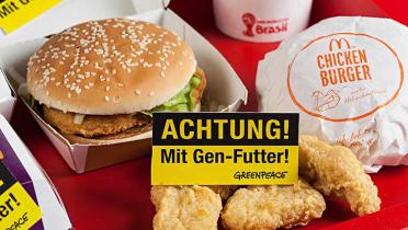 Greenpeace startet einen Designwettbewerb und ruft Designer auf ein zentrales Kampagenenmotiv zu entwerfen um den Burger-Riesen zu einer Produktion ohne Gentechnik zu bewegen