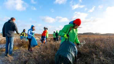 Greenpeace-Aktivisten beim Müllsammeln in der Düne