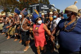 Indigene bilden eine Menschenkette bei der Demonstration