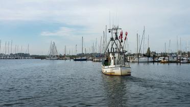 Fischerboot in Ostseehafen