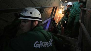 Protest am Kohlekraftwerk Federico in Italien, gegen die G8 Regierungen. August 2009