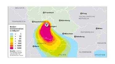 Karte: mögliche Auswirkung eines atomaren Unfalls in Neckarwestheim 1