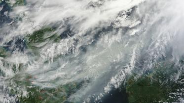 Satellitenaufnahme der Rauchwolke über Indonesien, Malaysia und Singapur (21.06.2013)