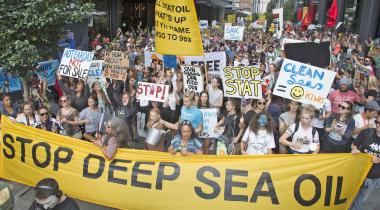 Demonstration gegen Ölbohrungen im Meer in Auckland, Neuseeland