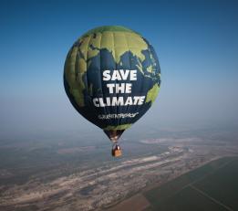 Greenpeace Hot Air Balloon Flies over Deuben Coal-Fired Power Station