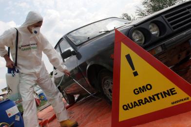 Greenpeace-Aktivist:innen haben die Insel Braila an der Donau unter Quarantäne gestellt, um Fahrzeuge mit illegal gentechnisch verändertem Soja  den rumänischen Behörden zu übergeben. 