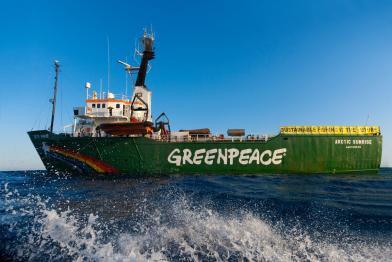 MY Arctic Sunrise in the Mediterranean Sea