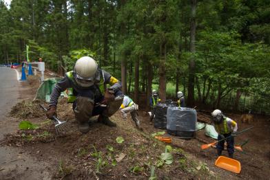 Radioaktive Dekontaminierung in Iitate bei Fukushima im Juli 2015