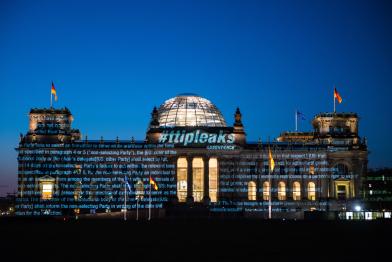 TTIP Projection on Reichstag Building in Berlin