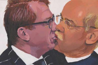 Symbolbild Bruderkuss:  Verkehrsminister Alexander Dobrindt und Dieter Zetsche, Vorstandsvorsitzender der Daimler AG