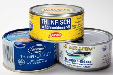 Thunfischkonserven aus deutschen Supermärkten mit falscher Deklarierung. November 2011