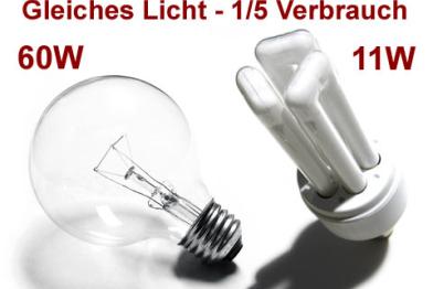 Vergleich Glühbirne und Energiesparlampe