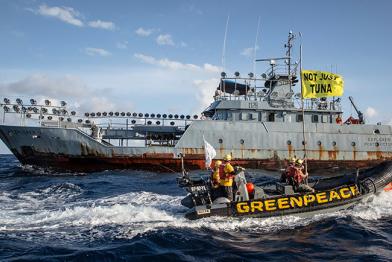 Explorer II, Greenpeace-Aktivisten im Vordergrund