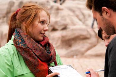 Greenpeacerin Theresa beim Anti-Kohle-Aktionstag am 30. Mai 2015 in Nürnberg. Rund 500 Greenpeace-Aktivisten waren in 61 Städten für die Energiewende unterwegs.