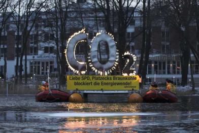 Protest bei SPD Konferenz in Potsdam gegen Kohlekurs, Januar 2012