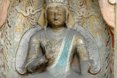 Yungang-Grotte in China zerfällt durch Kohlestaub. August 2008