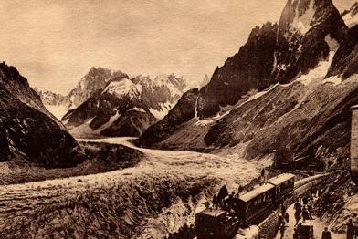 Der Gletscher Mer de Glace in den französischen Alpen bei Montanvert, Haute Savoie im Jahr 1916