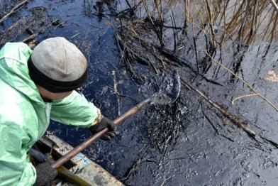 Öllachen treiben auf der Kolva