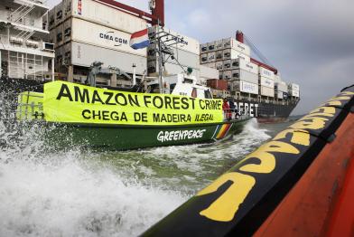 Greenpeace Aktivisten protestieren gegen Holztransport aus dem Amazonas in Brasilien, 2014