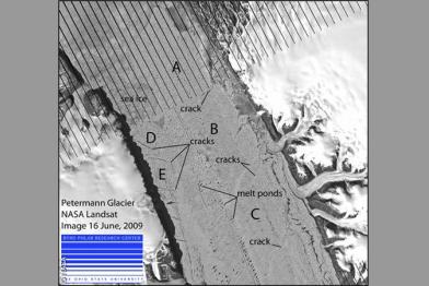 Satellitenbild der NASA: Bruchstellen am Petermann-Gletscher