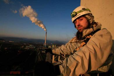Aktivisten auf dem Kohlekraftwerk Prunerov in Mikronesien (Tschechien). März 2010.