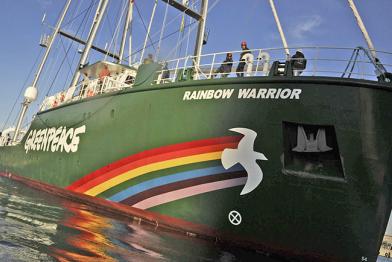 Das neue Greenpeace-Schiff Rainbow Warrior am 14. Dezember 2011 in Barcelona, Spanien