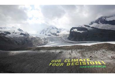 Appell für den Klimaschutz auf dem Schweizer Gorner-Gletscher, August 2009