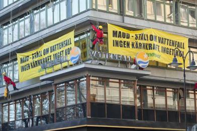 Protest bei Vattenfall Zentrale in Stockholm, April 2010