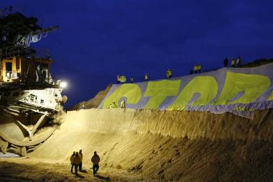 Protest in Jänschwalde zur Unterstützung des Volksbegehren. Dezember 2008