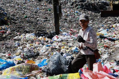 Waste Picker at Waste Dump in Dumaguete, Philippines