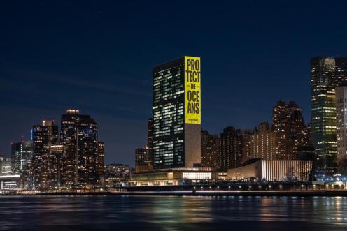 Protect the Oceans Projection onto the UN HQ in New York