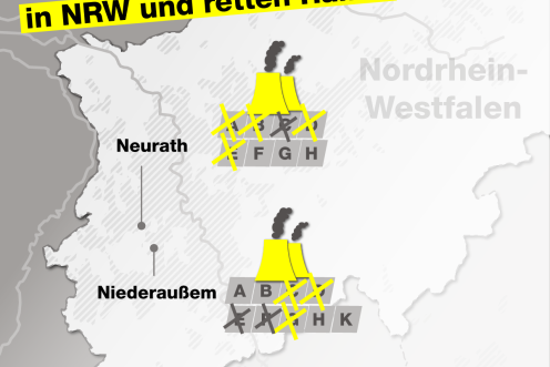 Grafik Mit Übersicht, welche Kraftwerksblöcke in Neurath bzw. Niederaussem abzuschalten sind