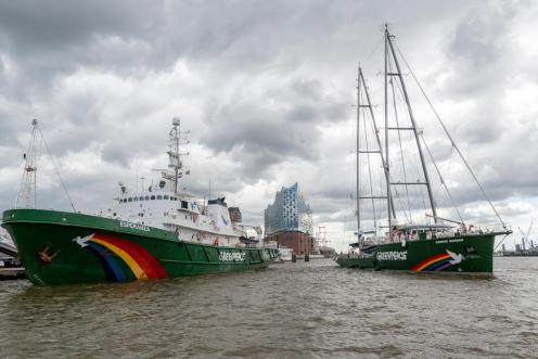 Esperanza und Rainbow Warrior im Hamburger Hafen