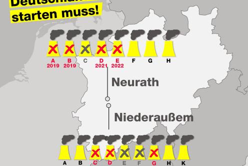 Zeichnung der abzuschaltendene Kraftwerksblöcke von Neurath und Niederaußem