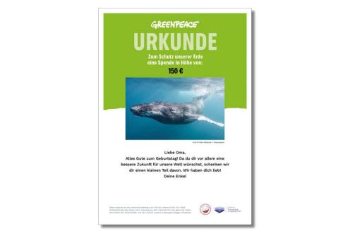 Beispiel-Urkunde Wal-Motiv Geschenkspende gerade